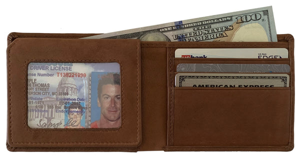Personalized RFID Blocking Leather Bifold Men's Wallet With ID Window - A&A Creative Designs