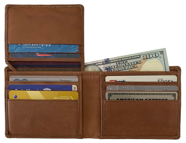 Personalized RFID Blocking Leather Bifold Men's Wallet With ID Window - A&A Creative Designs