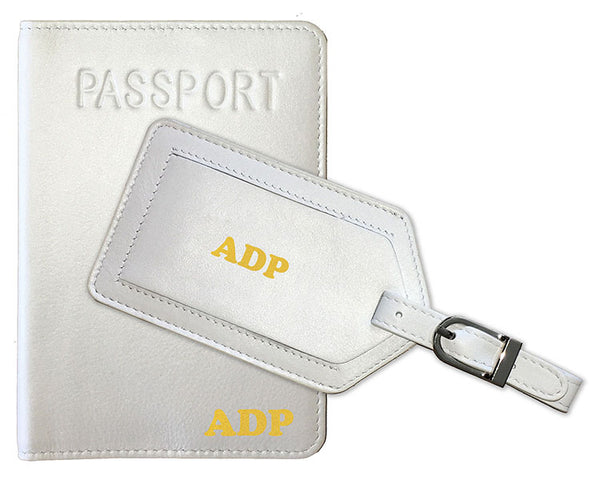 Personalized Monogrammed Leather RFID Passport Cover Holder and Luggage Tag - A&A Creative Designs