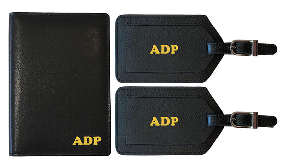 Personalized Monogrammed Leather RFID Passport Wallet and 2 Luggage Tags - A&A Creative Designs