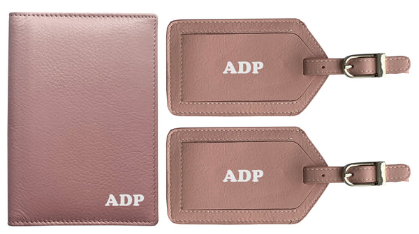 Personalized Monogrammed Leather RFID Passport Wallet and 2 Luggage Tags - A&A Creative Designs