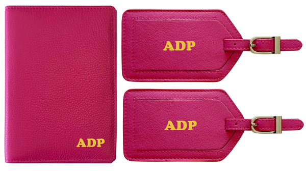 Personalized Monogrammed Leather RFID Passport Wallet and 2 Luggage Tags - A&A Creative Designs