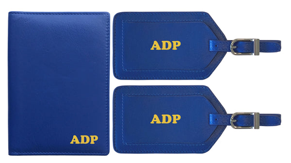 Personalized Monogrammed Leather RFID Passport Wallet and 2 Luggage Tags - A&A Creative Designs