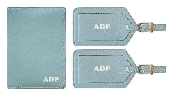 Personalized Monogrammed Leather RFID Passport Wallet and 2 Luggage Tags - A&A Creative Designs