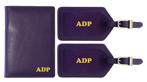 Personalized Monogrammed Leather RFID Passport Wallet and 2 Luggage Tags - A&A Creative Designs