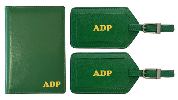 Personalized Monogrammed Leather RFID Passport Wallet and 2 Luggage Tags - A&A Creative Designs