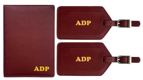 Personalized Monogrammed Leather RFID Passport Wallet and 2 Luggage Tags - A&A Creative Designs
