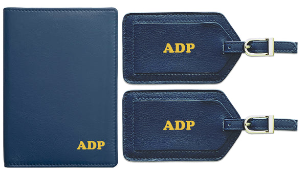 Personalized Monogrammed Leather RFID Passport Wallet and 2 Luggage Tags - A&A Creative Designs