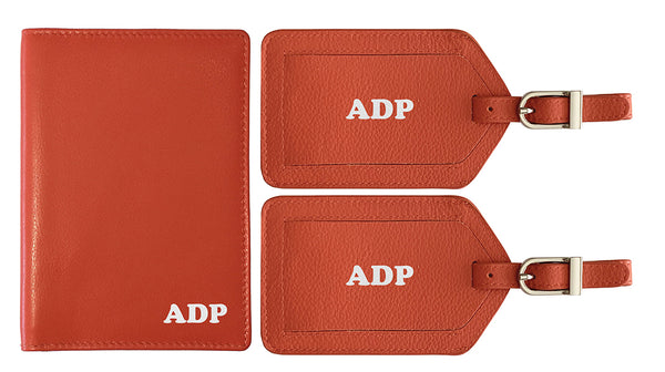 Personalized Monogrammed Leather RFID Passport Wallet and 2 Luggage Tags - A&A Creative Designs