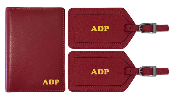 Personalized Monogrammed Leather RFID Passport Wallet and 2 Luggage Tags - A&A Creative Designs