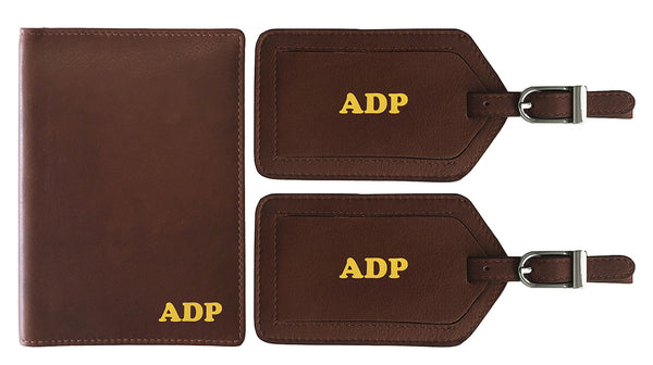Personalized Monogrammed Leather RFID Passport Wallet and 2 Luggage Tags - A&A Creative Designs