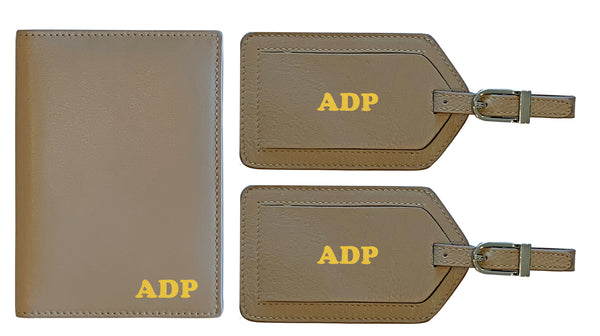Personalized Monogrammed Leather RFID Passport Wallet and 2 Luggage Tags - A&A Creative Designs