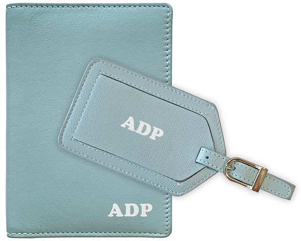 Personalized Monogrammed Leather RFID Passport Wallet and Luggage Tag - A&A Creative Designs
