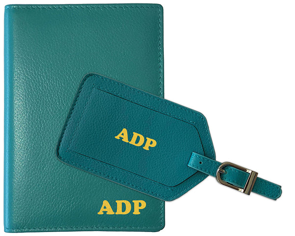 Personalized Monogrammed Leather RFID Passport Wallet and Luggage Tag - A&A Creative Designs