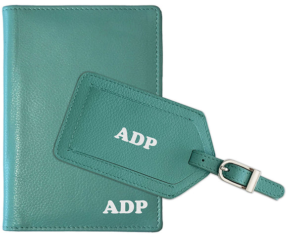 Personalized Monogrammed Leather RFID Passport Wallet and Luggage Tag - A&A Creative Designs